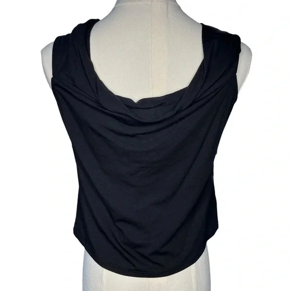 Bailey 44 NWT Black Crop Top with Cowl Neck and White Flower Embellishment Large - Picture 8 of 11